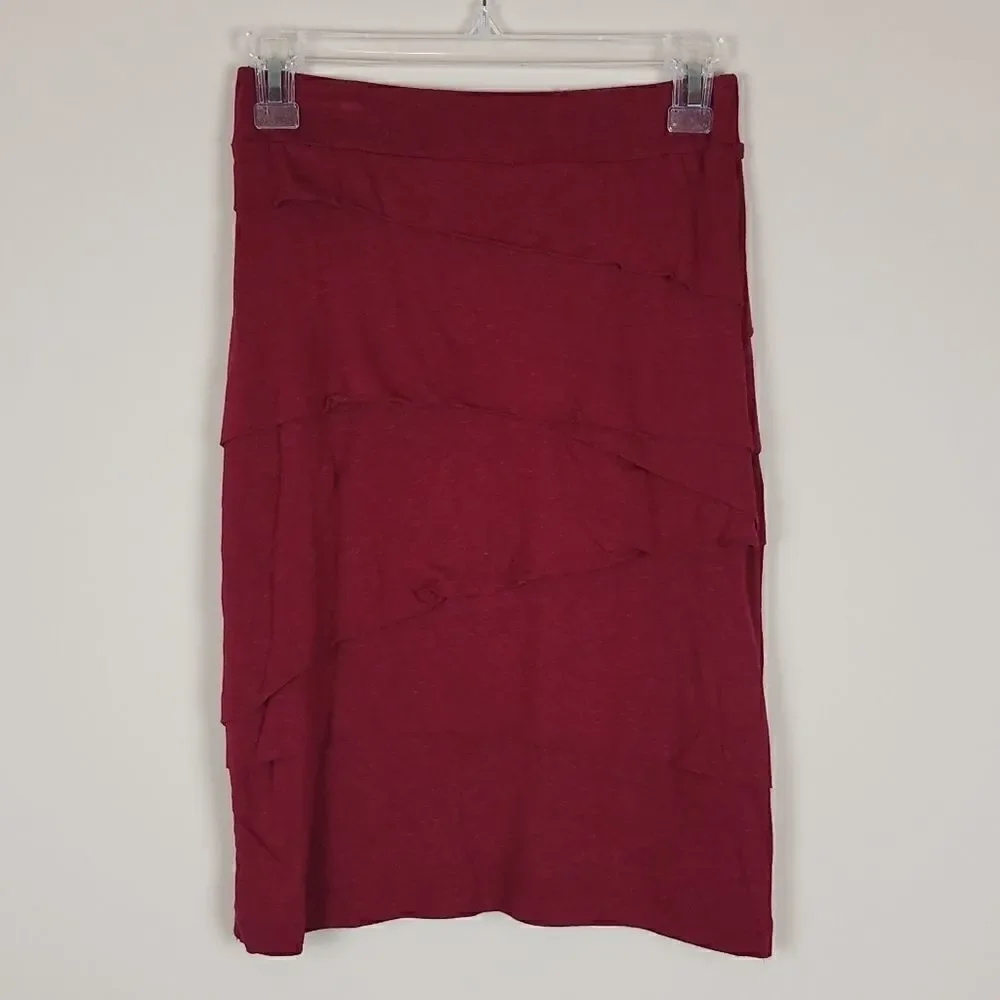 Bordeaux Anthropologie Wine Ruffle Skirt